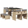 Ensemble à manger de jardin et coussins 9 pcs mélange beige 