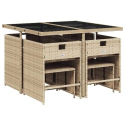 Ensemble à manger de jardin et coussins 9 pcs mélange beige 