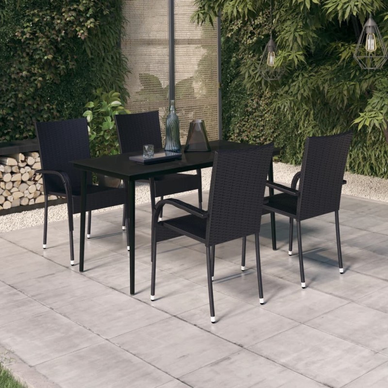 Ensemble à manger de jardin 5 pcs Noir 