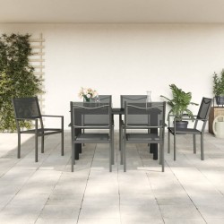 Ensemble à manger de jardin 7 pcs noir textilène et acier 