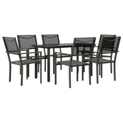 Ensemble à manger de jardin 7 pcs noir textilène et acier 