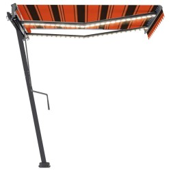 Auvent manuel rétractable avec LED 350x250 cm Orange et marron 