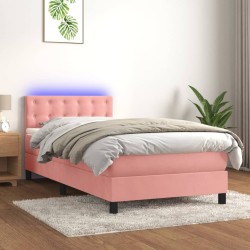 Sommier à lattes de lit avec matelas et LED Rose 90x190 cm 