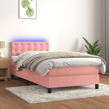 Sommier à lattes de lit avec matelas et LED Rose 90x190 cm 