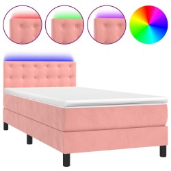 Sommier à lattes de lit avec matelas et LED Rose 90x190 cm 
