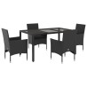 Ensemble à manger de jardin et coussins 5 pcs noir rotin verre 