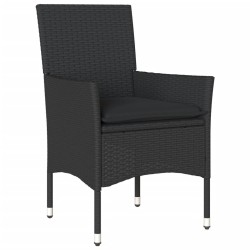 Ensemble à manger de jardin et coussins 5 pcs noir rotin verre 