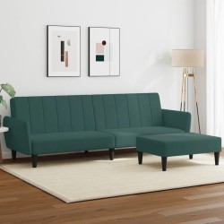 Canapé-lit à 2 places avec repose-pied vert foncé velours 