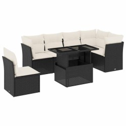 Salon de jardin 7 pcs avec coussins noir résine tressée 