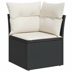 Salon de jardin 7 pcs avec coussins noir résine tressée 