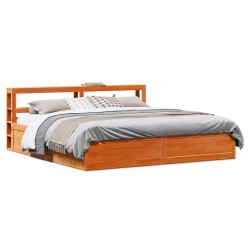 Cadre de lit et tête de lit cire marron 200x200 cm bois de pin 