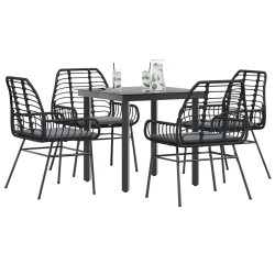 Ensemble à manger de jardin et coussins 5 pcs noir rotin verre 