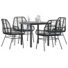 Ensemble à manger de jardin et coussins 5 pcs noir rotin verre 