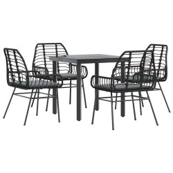 Ensemble à manger de jardin et coussins 5 pcs noir rotin verre 