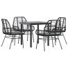 Ensemble à manger de jardin et coussins 5 pcs noir rotin verre 