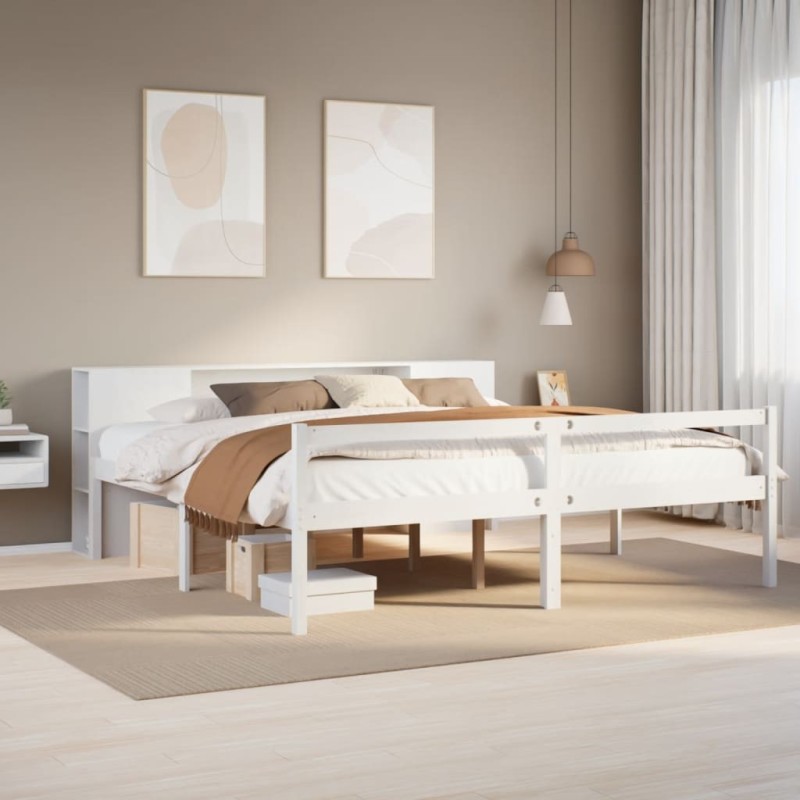 Lit bibliothèque sans matelas blanc 180x200 cm bois pin massif 