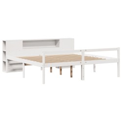 Lit bibliothèque sans matelas blanc 180x200 cm bois pin massif 