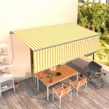 Auvent rétractable manuel avec store 5x3 m Jaune et blanc 