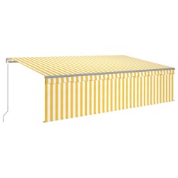 Auvent rétractable manuel avec store 5x3 m Jaune et blanc 