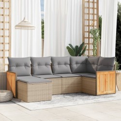 Salon de jardin avec coussins 6 pcs beige résine tressée 
