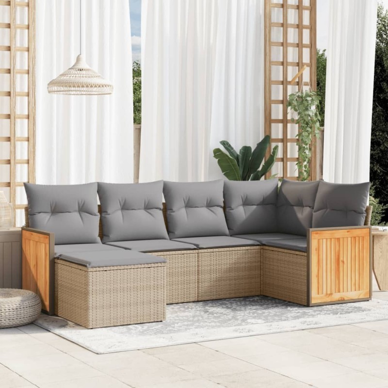 Salon de jardin avec coussins 6 pcs beige résine tressée 