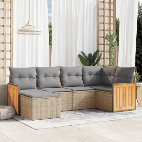Salon de jardin avec coussins 6 pcs beige résine tressée 