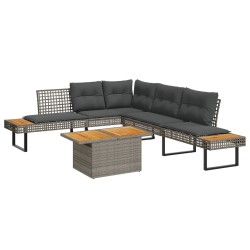 Salon de jardin avec coussins 5 pcs gris résine tressée acacia 