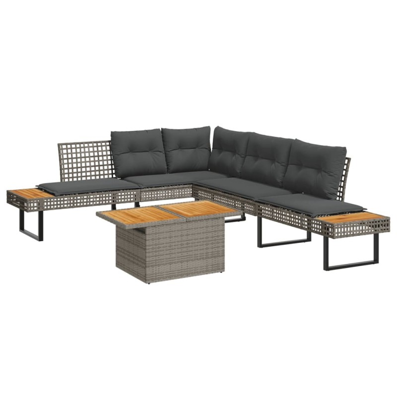 Salon de jardin avec coussins 5 pcs gris résine tressée acacia 