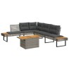 Salon de jardin avec coussins 5 pcs gris résine tressée acacia 