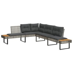 Salon de jardin avec coussins 5 pcs gris résine tressée acacia 