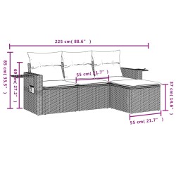 Salon de jardin 4 pcs avec coussins marron résine tressée 