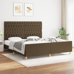 Cadre de lit sans matelas marron foncé 180x200 cm tissu 