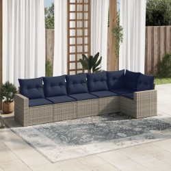 Salon de jardin 6 pcs avec coussins gris résine tressée 