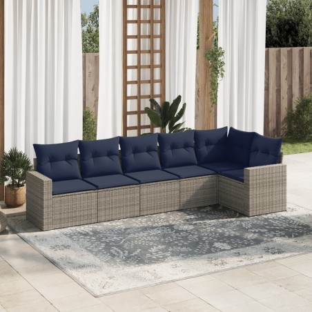 Salon de jardin 6 pcs avec coussins gris résine tressée 