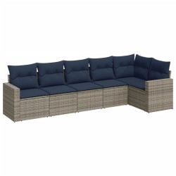 Salon de jardin 6 pcs avec coussins gris résine tressée 