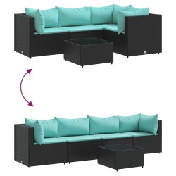 Salon de jardin 5 pcs avec coussins Noir Résine tressée 