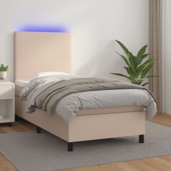 Sommier à lattes de lit avec matelas et LED Cappuccino 90x190cm 