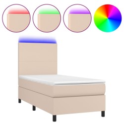 Sommier à lattes de lit avec matelas et LED Cappuccino 90x190cm 