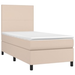 Sommier à lattes de lit avec matelas et LED Cappuccino 90x190cm 
