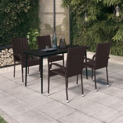 Ensemble à manger de jardin 5 pcs Marron et noir 