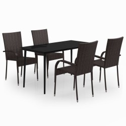 Ensemble à manger de jardin 5 pcs Marron et noir 