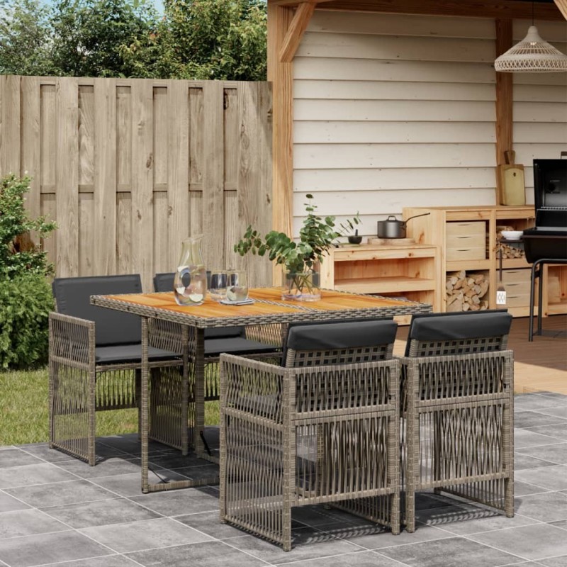 Ensemble à manger de jardin 5 pcs coussins gris résine tressée 