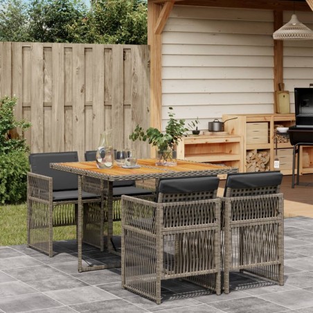 Ensemble à manger de jardin 5 pcs coussins gris résine tressée 