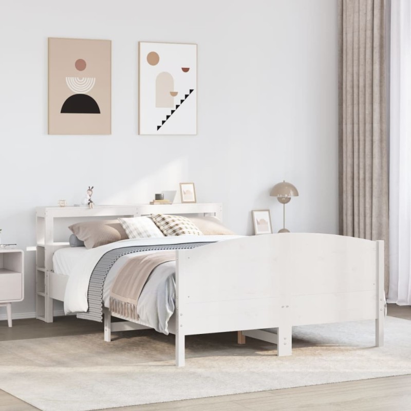 Cadre de lit sans matelas blanc 135x190 cm bois de pin massif 
