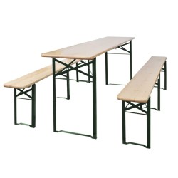 Table de brasserie pliable avec 2 bancs 220 cm Bois de sapin 