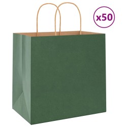 Sacs en papier 50 pcs avec poignées vert 26x17x25 cm 