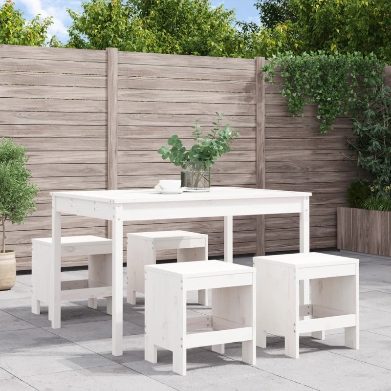 Ensemble à manger de jardin 5pcs blanc bois massif de pin 