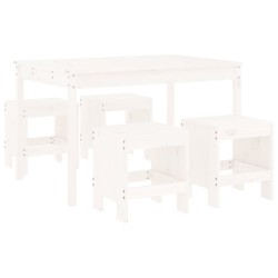 Ensemble à manger de jardin 5pcs blanc bois massif de pin 