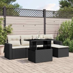 Salon de jardin 6 pcs avec coussins noir résine tressée 