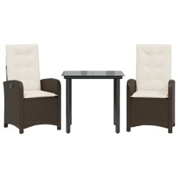 Ensemble à manger de jardin 3 pcs et coussins marron poly rotin 